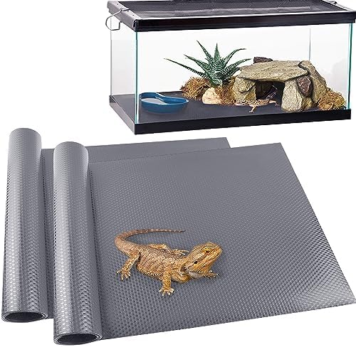 Reptile Carpet,Bearded Dragon Tank Accessories,Reptile Mat, Leopard Gecko Substrate,Bearded Dragon Tank Flooring,Snake,Tortoise Bedding(18" × 79 ", 2 PCS Grey Thicker Mat)