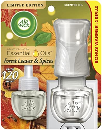Air Wick Plug in Scented Oil Starter Kit (Gadget + 2 Refills), White Sage & Mahogany, Air Freshener, Essential Oils