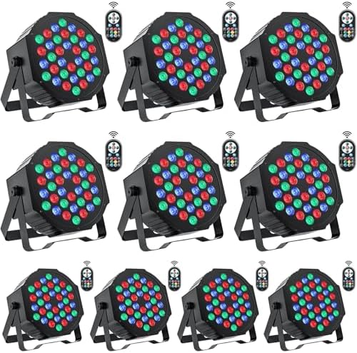 U`King Stage Lights 10 Packs 36LED RGB LED Par Lights, 7 Channel DJ Party Lights with Remote Control & DMX Controller Sound Activated Uplights for Events Birthday Bar Dance Decoration