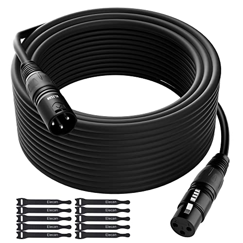 XLR Cable Microphone Cable 200 Feet,Elecan Heavy Duty Balanced XLR Speaker Cable (From 25-200FT) 3-Pin Shielded Male to Female Mic Cord,DMX Stage Lighting Patch Cable for Speaker Systems Mixer+10 Ties