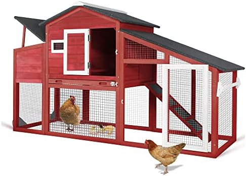 Chicken Coop Large Wooden Chicken Tractor with Wheels Waterproof Outdoor Hen House Poultry Cage Back Yard Chicken Coops with Run, Laying Boxes and Secure Enclosure (Sloping Roof)
