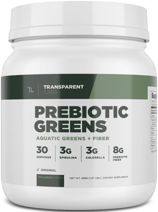 Transparent Labs Prebiotic Greens - Greens Superfood Powder & Antioxidants Supplement with Organic Spirulina, Organic Chloerra, Organic Acacia Powder, & Green Banana Powder - 30 Servings, Unflavored