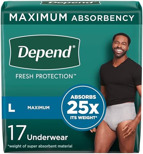 Depend Fresh Protection Adult Incontinence Underwear for Men, Disposable, Maximum, Large, Grey, 17 Count, Packaging May Vary