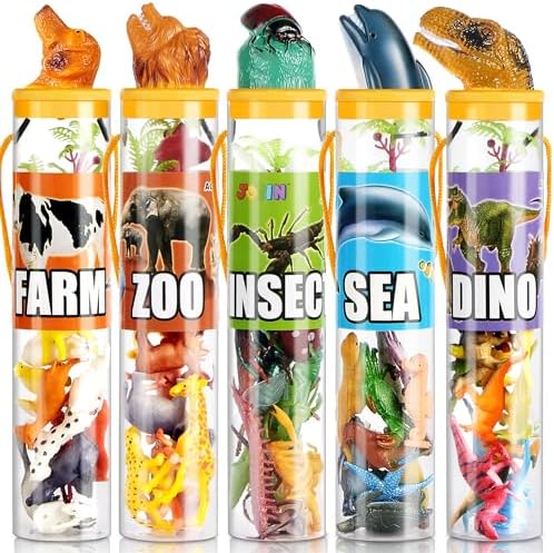 JOYIN 69 Pcs Small Animal Figures, Mini Jungle Toy Set with Sensory Bin, Realistic Wild Forest Playset, Zoo, Ocean, Farm Animals Figurines, Dinosaur Party Favors, Gifts for Boys and Girls, Kids 3-5