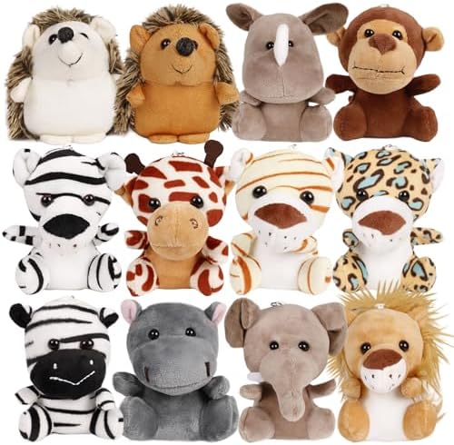 Easter Basket Stuffers - Small Stuffed Animals Bulk, 12 Pieces Cute Plushies, 4.5 Inch Mini Plush Toys, Treasure Box Toys for Classroom, Party Favors for Kids, Woodland Baby Shower Decorations