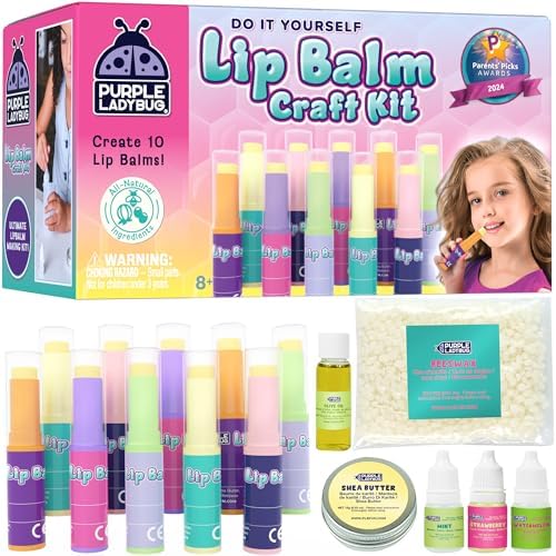 Purple Ladybug DIY Lip Balm Making Kit with Natural Ingredients – Easter Gifts for Teens, Tweens & Kids, Birthday Gift for Girls Ages 8-12, Girls STEM Craft Activity