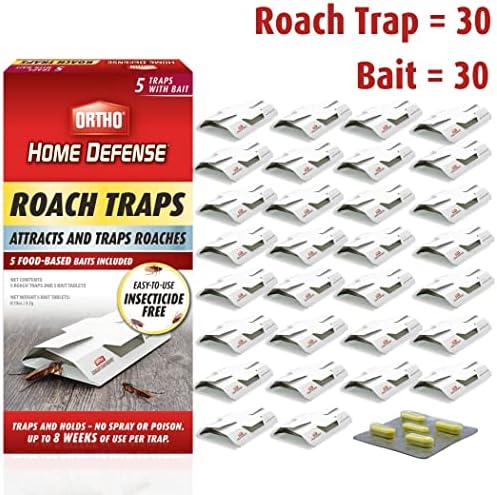 Ortho Home Defense Roach Trap with Bait Tablets, Cockroach Killer, Baited Glue Traps, Roach Traps, High Catch Rate, Roach Killer Indoor Infestation for Homes & More, 30 Traps (6 Pack)…