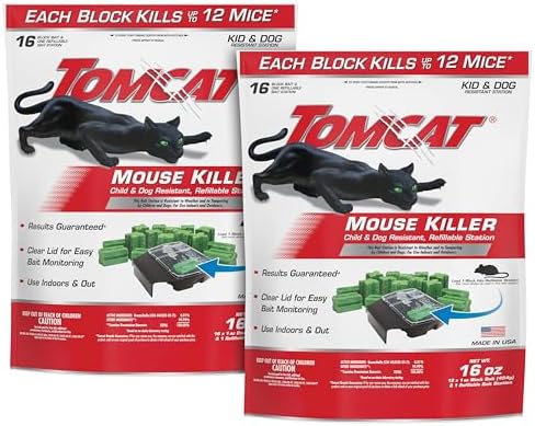 Tomcat Mouse Killer Child & Dog Resistant, Refillable Station, 1 Station and 16 Poison Refills (2-Pack)