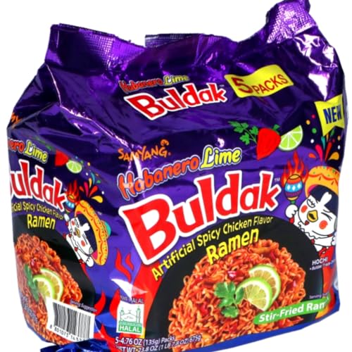 Samyang Buldak Hot Chicken Spicy Ramen Korea Instant Packaged Noodles,4.76 oz,Habanero Lime,5 Pack