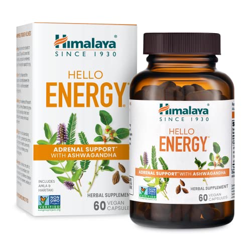 Himalaya Hello Energy Herbal Supplement – Ashwagandha, Amla & Haritaki – 60 Vegan Capsules – Non-GMO, Gluten-Free, Caffeine-Free