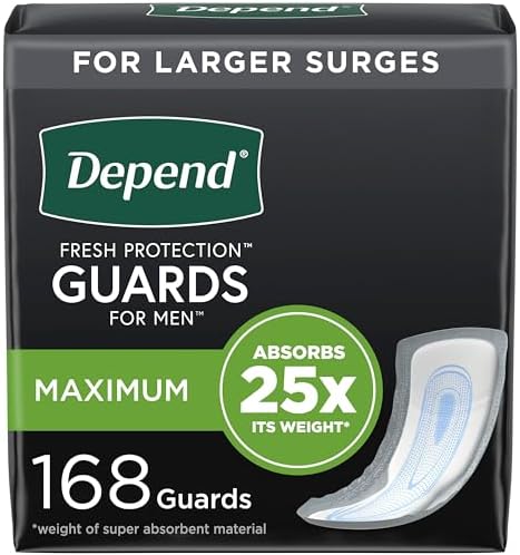 Depend Incontinence Guards/Incontinence Pads for Men/Bladder Control Pads, Maximum Absorbency, 168 Count (2 Packs of 84), Packaging May Vary