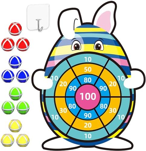 Easter Basket Stuffers, 30” Large Bunny Dartboard Game with 12 Sticky Balls, Easter Eggs Fillers, Easter Baskets for Kids Boys Girls Toddlers Gifts Party Favor Supplies Decorations