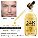 Voluxss 24K Gold Serum for Face, Skin Brightening Anti Aging Moisturizer with Vitamin C, Hyaluronic Acid & Argan Oil for Dark Spots & Fine Lines, Korean Skin Care Glow Collagen Booster Serum 3.38fl.oz