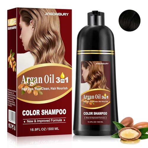 Fvquhvo Black Hair Shampoo for Gray Hair Coverage, Instant Argan Oil Black Hair Dye Shampoo 3 in 1, Long Lasting Black Hair Dye, Shampoo Hair Dye Easy to Use, Semi-Permanent Hair Color Shampoo(Black)