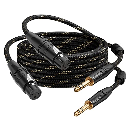 XLR to 1/4 Inch (6.35mm) TRS Cable, Balanced XLR Female to 1/4 Adapter 6FT 2Pack, Quarter Inch to XLR Microphone Cable