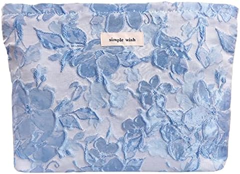 STARDW Floral Cosmetic Bags Makeup Bags for Women and Girls,Travel Makeup Bag Large Aesthetic Makeup Bag,Makeup Organizer Bag Zipper Pouch (Embossed Flowers)