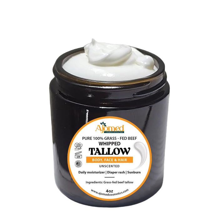 Pure Whipped grass-fedd beef Tallow Cream - Organic UNSCENTED, FRAGRANCE FREE handmade tallow face and body Butter- natural diaper rash cream, sunscreen, Eczema, Rosacea cream (8 OZ)