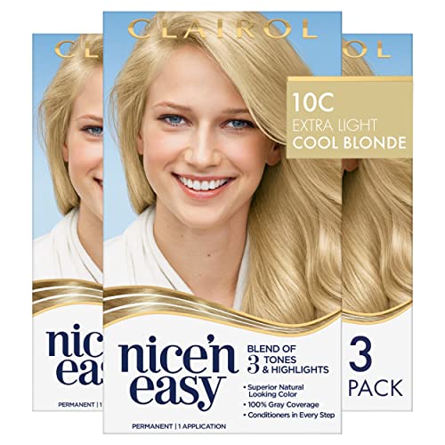 Clairol Nice'n Easy Permanent Hair Dye, 10A Extra Light Cool Blonde Hair Color, Pack of 3 - Packaging May Var