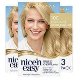 Clairol Nice'n Easy Permanent Hair Dye, 10C Extra Light Cool Blonde Hair Color, Pack of 3