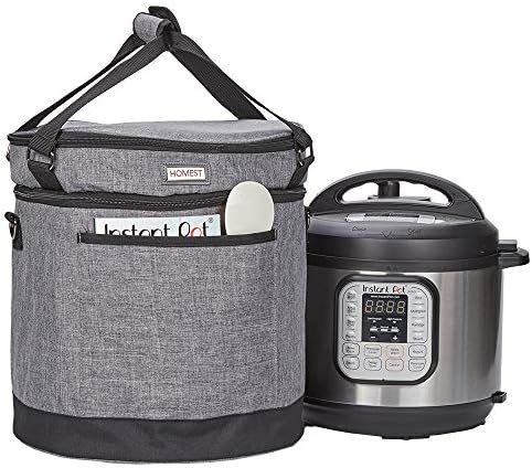 HOMEST 2 Compartments Carry Bag for 8 Quart Instant Pot, Pressure Cooker Travel Tote Have Accessory Pockets for Spoon, Measuring Cup, Steam Rack, Insulated Carrier with Easy to Clean Lining, Grey