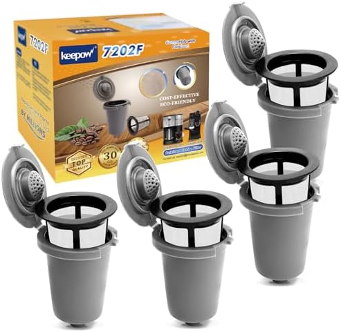 KEEPOW 4PCS Reusable Filter Cup for Cuisinart Coffee Maker Filter Replacement Parts, Reusable Coffee Filters for Cuisinart Single Serve Coffee Maker for HomeBarista Reusable Filter Cup