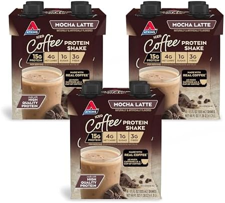 Atkins Mocha Latte Iced Coffee Protein Shake, 15g Protein, Low Glycemic, 4g Net Carb, 1g Sugar, Keto Friendly