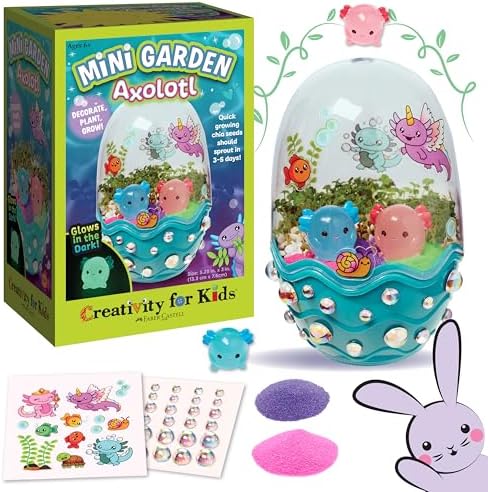 Creativity for Kids Mini Garden: Axolotl Terrarium - STEM Science Kit for Kids, Axolotl Arts and Crafts for Kids, Kids Gifts Stocking Stuffers and DIY Girls Toys Age 6-8+