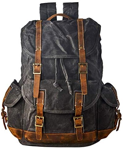 Heavy Duty Waxed Canvas Vintage Backpack for Men Women Trim Casual 15.6" laptop Bookbag Travel Rucksack Shoulder Rucksack for Travel