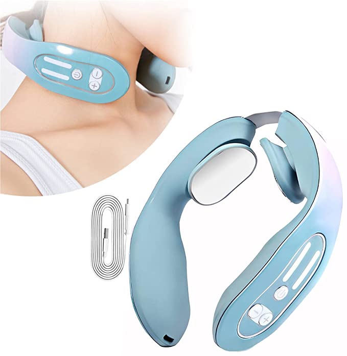 YCNASSS EMS Neck Massager Device, Neck Acupoints Lymphatic Drainage Machine 12 Modes Neck Lymphatic Massager for Pain Relief USB Charge for Women Men Gift