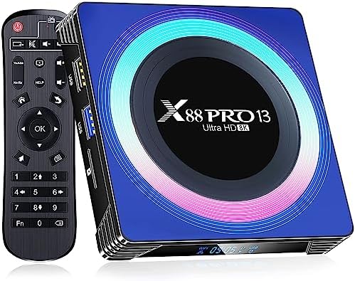 Android TV Box 2025, Android Box 13.0 4GB RAM 64GB ROM WiFi 6 8K 6K 4K, X88PRO 13 TV Box 6K RK3528 Quad-Core 2.4G/5G Dual-WiFi Bluetooth 5.0 USB 3.0 100M Ethernet Smart Box for TV