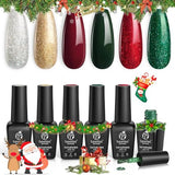 Beetles Christmas Gel Nail Polish, Red Sparkle Green Glitter Gold Silver Winter Gel Polish Dark Green Dark Red Gel Polish Kits Soak Off Nail Lamp Uv LED Cured for Nail Art Design for Women