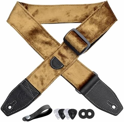 Guitar Strap 2 inch Velvet Guitar Straps with Full Grain Leather End, for Bass Electric and Acoustic Guitars, Free Strap Button, 2 Strap Locks and 4 Guitar Picks