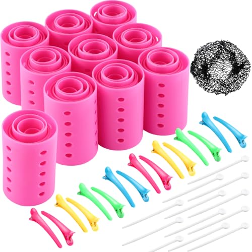 141 Pieces Hair Rollers Set Include 60 Plastic Hair Rollers (Red,6 Size)