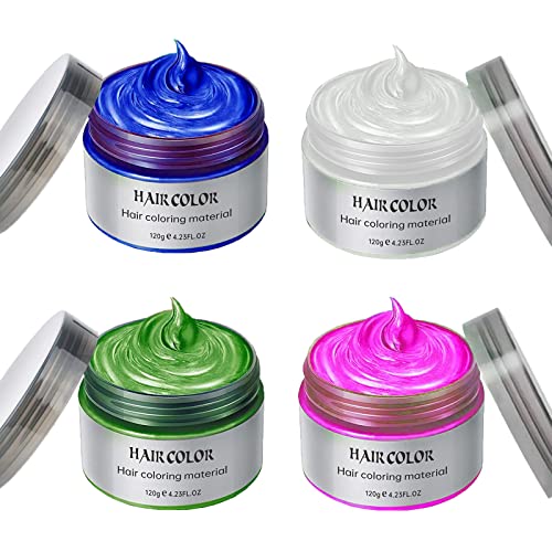 Temporary Hair Color Wax,Hair Color Spray Wax, Natural Hair Coloring Wax Material Disposable Hair Styling Clays Ash for Cosplay,Party,Masquerade, Halloween.etc (Blue White Green Pink, 1 Pack)