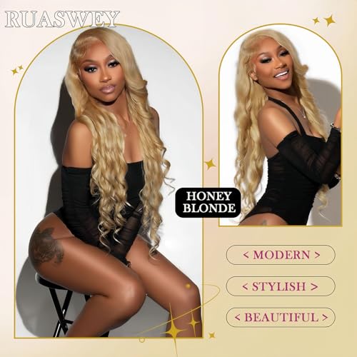 28 Inch Honey Blonde Wig Human Hair 13x4 HD Lace Front Wigs Human Hair Pre Plucked Blonde Body Wave Wig Human Hair 200 Density Frontal Wigs Human Hair Color Wigs Human Hair