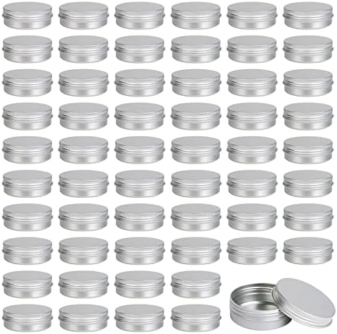 Moretoes 60 Pack Tins, 2Oz Metal Round Tins, Aluminum Tin Cans Containers with Screw Lid for Lotion Bars, Balms, Salve, Spices or Beard Balm