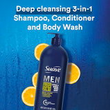 Suave Shampoo Conditioner Bodywash Men 3 in 1 Citrus & Sandal Wood to Cleanse and Nourish Hair and Skin, 40 oz Pack of 3