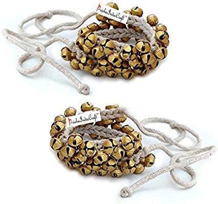 Prisha India Craft ® Kathak Ghungroo Pair, (25+25) (16 No. Ghungroo) Big Bells Tied with Cotton Cord Indian Classical Dancers Anklet Musical Instrument