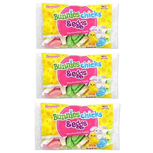 Spangler Bunnies, Chicks, and Eggs Marshmallow Easter Candy - Pack of 3 - 10 oz Per Bag - 30 oz Total of Candy Gluten Free, Peanut Free, Milk Free, Egg Free, Fish Free, and Wheat Free