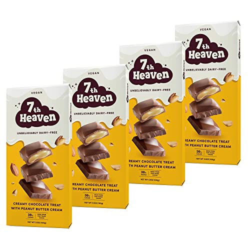 7th Heaven, Vegan Soy Milk Chocolate Bars, Peanut Butter Cream Chocolate Bar, (3.5oz Full Size Candy Bars - 4 Packs) - Perfect for Easter Candy, Plant Based Dairy Free Chocolate with Peanut Butter Filling, Fair Trade Cocoa & Coconut Oil, Kosher Parve