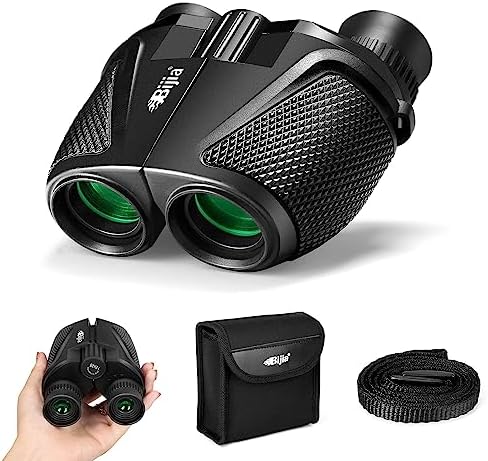 BIJIA 12 x 25 Compact Binoculars for Adults and Kids, Easy Focus Small Binoculars with BAK4 Prism, Large Eyepiece, Waterproof, Low Light Vision for Travel, Hiking, Bird Watching, Hunting, Concerts