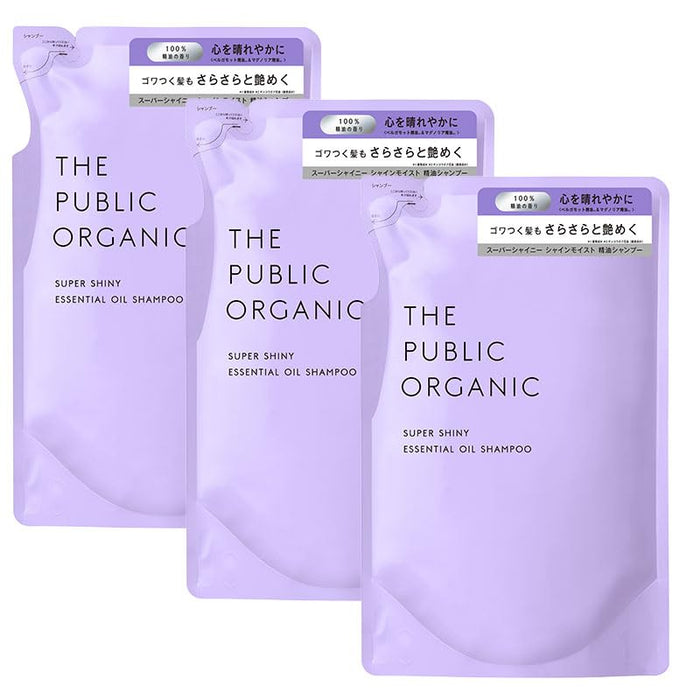 THE PUBLIC ORGANIC Super Shiny Shampoo, Refill, Set of 3, 13.5 fl oz (400 ml), Amino Acid, Styling, Aroma, Essential Oils, Hair Care, Made in Japan