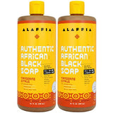 Alaffia Skin Care, Authentic African Black Soap, All in One Body Wash, Face Wash, Shampoo & Shaving Soap with Fair Trade Shea Butter, Tangerine Citrus, 2 Pk - 32 Fl Oz Ea