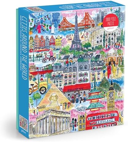 Galison Cities Around The World – 1000 Piece Michael Storrings Jigsaw Puzzle Featuring Beautiful Artwork of Famous World Landmarks