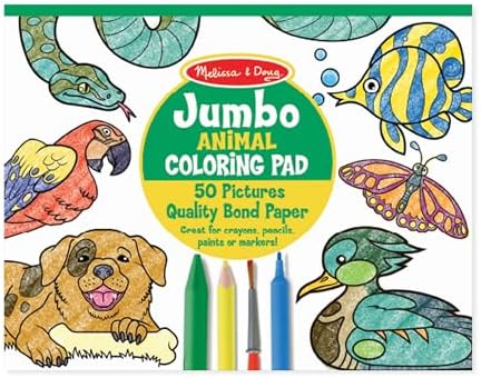 Melissa & Doug Jumbo Coloring Pad (11 x 14 inches) - Animals, 50 Pictures - Animal Coloring Book, Art Paper For Kids Painting And Drawing