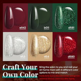 Beetles Christmas Gel Nail Polish, Red Sparkle Green Glitter Gold Silver Winter Gel Polish Dark Green Dark Red Gel Polish Kits Soak Off Nail Lamp Uv LED Cured for Nail Art Design for Women