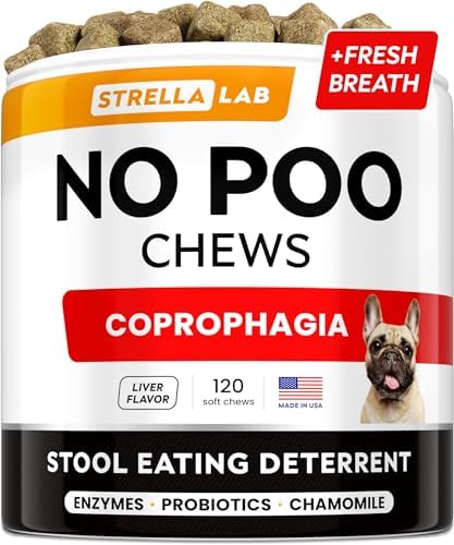 STRELLALAB No Poo Chews for Dogs - Coprophagia Stool Eating Deterrent - No Poop Eating for Dogs - Digestive Enzymes - Gut Health & Immune Support - Stop Eating Poop - Chicken Liver Flavor 120Chews