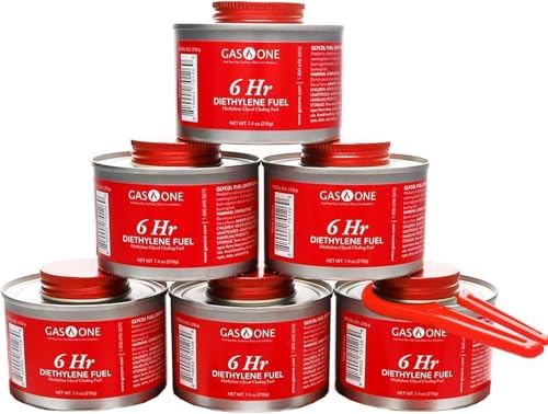 GASONE CFD-6-6S Gas One 6 pk 6 Hr Cooking Wick Liquid Safe Fuel & Lid Opener for Chafing Dish Buffet Set and Food Warmer, 6Plus Hours 6 Pack, Red New
