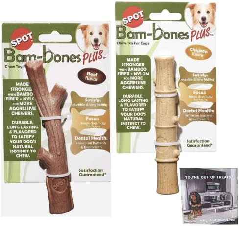 SPOT Bambones Bamboo Plus Bamboo Stick 2 Pack Bundle – Easy Grip Durable Dog Chew Toy for Aggressive Chewers & Puppies –A Non Splintering Alternative to Real Wood - Medium