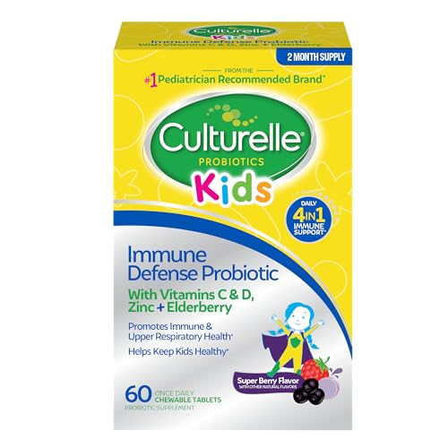Culturelle Immune Defense Probiotic with Vitamin C, Vitamin D and Zinc + Elderberry, Non-GMO, 4-in-1 Immune Support for Kids Ages 3+*, Mixed Berry Chewables, 60 Count